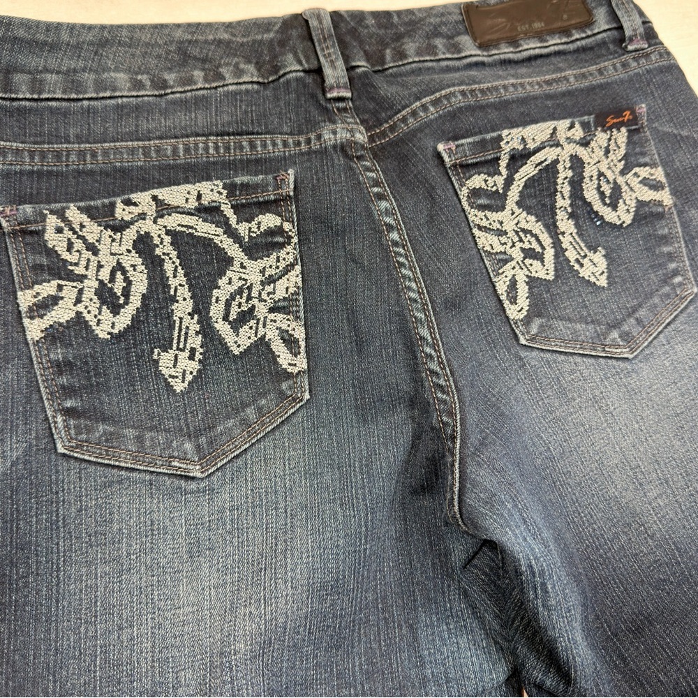 Seven7 Bootcut Jeans Women's 10 Dark Wash Stretch Low Rise Embellished Pockets